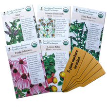 Load image into Gallery viewer, Herbal Tea Garden Organic Seeds Kit - Chamomile, Mint, Holy Basil, Echinacea, Lemon Balm