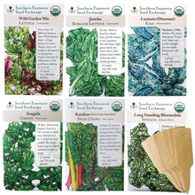 Load image into Gallery viewer, Leafy Greens Organic Seeds Variety Pack - Wild Lettuce, Romaine, Spinach, Kale, Arugula, Chard