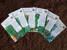 Load image into Gallery viewer, Leafy Greens Organic Seeds Variety Pack - Wild Lettuce, Romaine, Spinach, Kale, Arugula, Chard