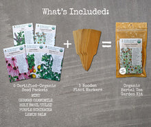Load image into Gallery viewer, Herbal Tea Garden Organic Seeds Kit - Chamomile, Mint, Holy Basil, Echinacea, Lemon Balm