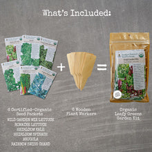 Load image into Gallery viewer, Leafy Greens Organic Seeds Variety Pack - Wild Lettuce, Romaine, Spinach, Kale, Arugula, Chard