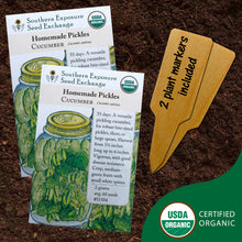 Load image into Gallery viewer, Certified Organic Pickling Cucumber Seeds, Two Pack of 60 Seeds Each - Non-GMO Seeds for Planting