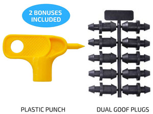 2 GPH Netafim Woodpecker Jr Pressure Compensating Dripper Emitters, 35-Pack PLUS Hole Punch Tool and Goof Plugs