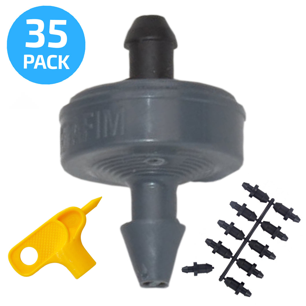 Dripper Kit: 1 GPH Netafim Woodpecker Jr Pressure Compensating Dripper Emitters (35-Pack) plus Hole Punch and Goof Plugs