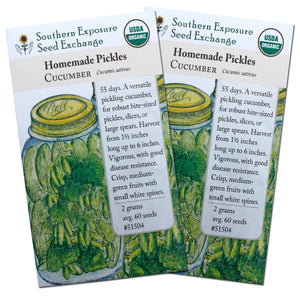 Certified Organic Pickling Cucumber Seeds, Two Pack of 60 Seeds Each - Non-GMO Seeds for Planting