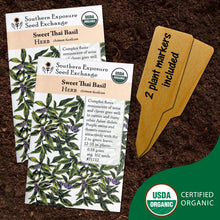 Load image into Gallery viewer, Certified Organic Sweet Thai Basil Seeds, Two Pack of 100 Seeds Each for Planting