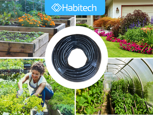 Habitech 1/4" Irrigation Dripline Tubing (100 Ft Roll) - 6" Emitter Spacing - 1/4" Drip Irrigation Fittings Included