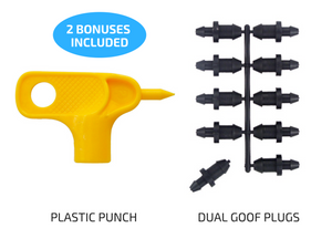 Dripper Kit: 1/2 GPH Netafim Woodpecker Jr Pressure Compensating Dripper Emitters (35-Pack) plus Hole Punch and Goof Plugs